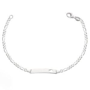 Sterling Silver Figaro Chain Heart ID Bracelet 6 Inches